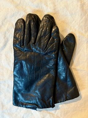 Lands’ End Thin Black Leather Gloves, Women’s Size 7 1/2